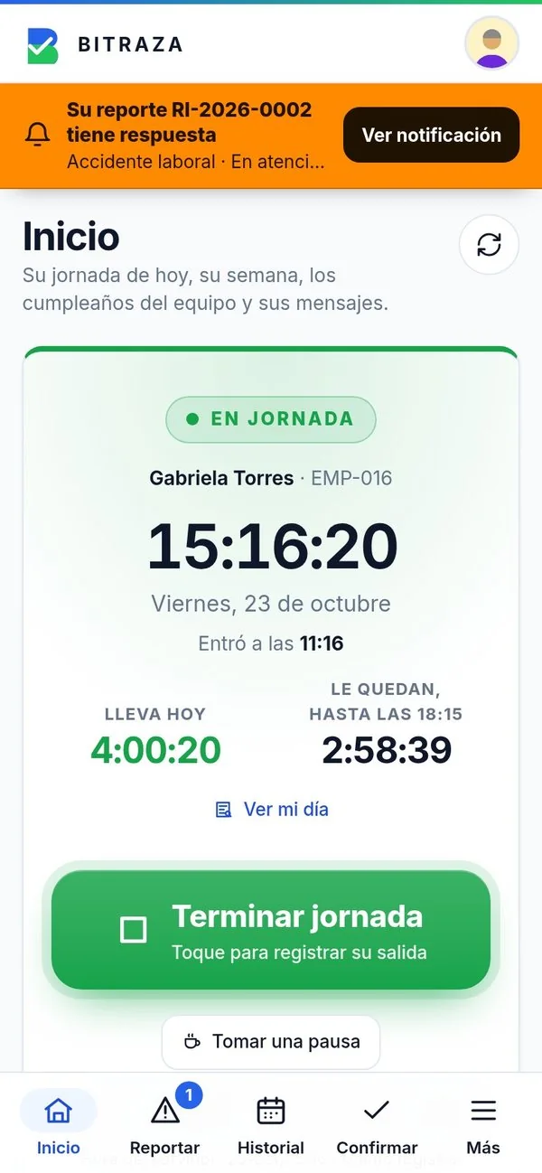 La franja naranja en la parte superior: su reporte tiene respuesta.